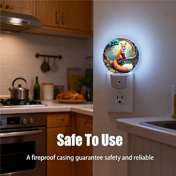 Plug-in Charming Fox Night Light Enchanted Woodland Night Lights Plug into Wall with Auto on/Off Sensor, 0.5W LED Nightlight for Bedroom Bathroom Kitchen Hallway