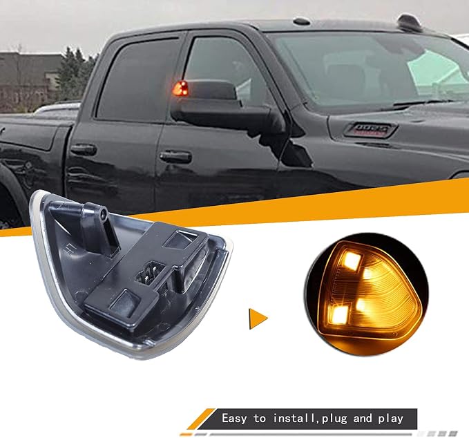 LED Side Mirror Turn Signal Light Two Wire Left Driver Right Passenger Lamps Smoked Cover Lens Compatible with Dodge Ram 1500 2500 3500 4500 5500 2010-18 2Pcs 68302828AA 68302829AA