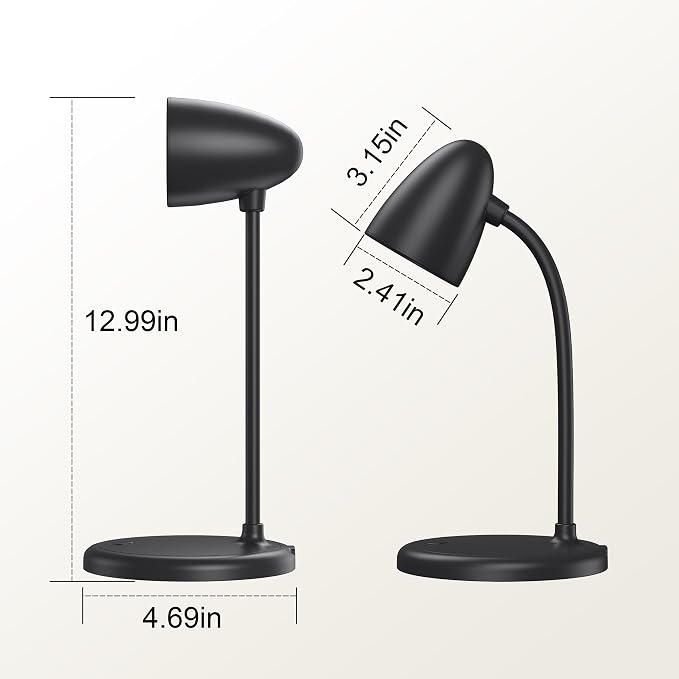 LED Desk Lamp for Home Office,Dimmable Table Lamp 3 Light Colors | Reading Light for Bedside Small Desk Lamp for College Dorm Room,Bedroom Desk Light,Black