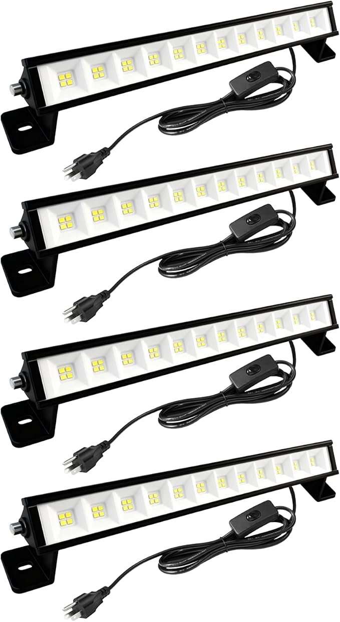 42W LED Shop Light for Garage, 4800LM 6500K Daylight, Plug in Shop Light with 4.9FT Cord & Switch, 120° Adjustable Bracket for Workshop, Basement, Utility Room (4-Pack)