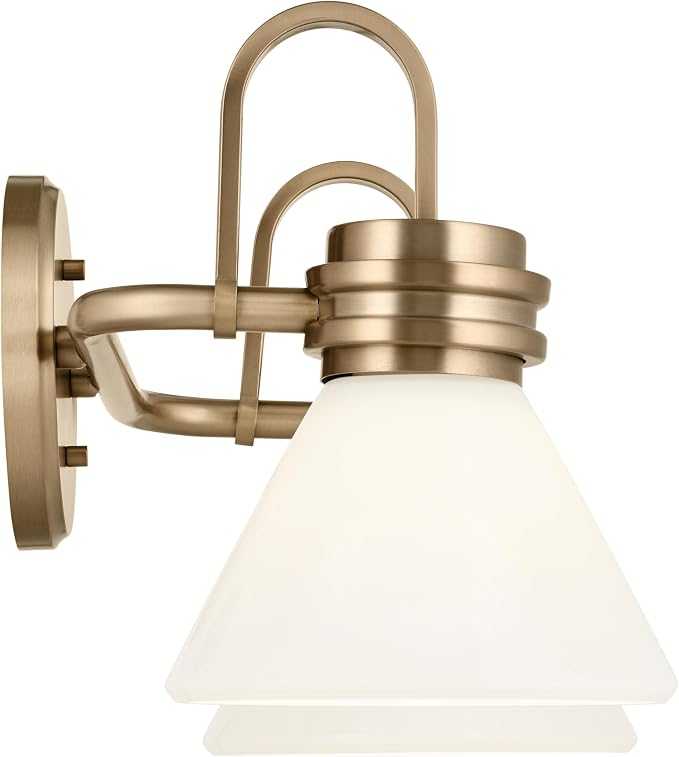 Kichler Farum 2-Light Bathroom Vanity Light, Champagne Bronze | Modern vanity light with opal glass for bathroom mirrors (19.25" x 9.5"), 55154CPZ