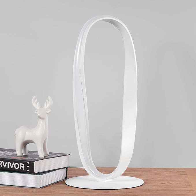 NUÜR Circle LED Table Lamp, 3 Color Temperatures Bedside Lamp for Living Room, Stepless Dimmable Bedside Table Lamp, White Unique Nightstand Lamp for Bedroom, Home, Office