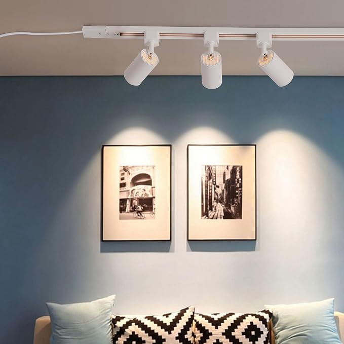 Plug in Track Lighting with Power Cord, 8 Light LED Track Lighting Kit with Connectable Rails, GU10 Kitchen Track Lighting Fixtures Wall Mounted Plug in Ceiling Light White - No Bulbs