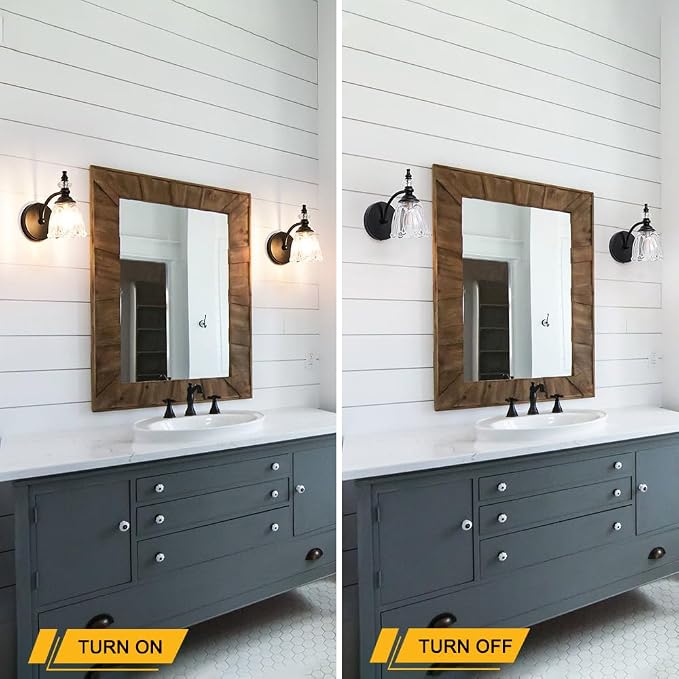 Vintage Black Wall Sconces Set of Two, Matte Black Bathroom Vanity Light Fixtures, G9 Bulbs Bathroom Sconces Set of 2, Glass Wall Lights for Bathroom, Bedroom, Hallway