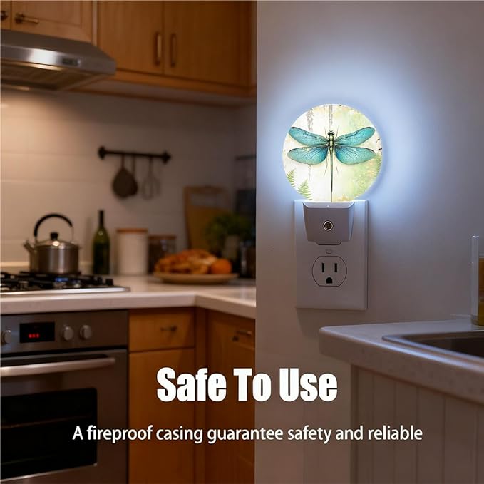 Plug-in Mystical Dragonfly Night Light Blue-Green Wings Nightlight with Dusk to Dawn Sensor, Auto On/Off 0.5W Energy-Saving LED Lighting for Men Women Boys Girls Gift