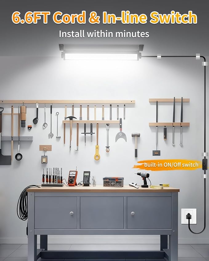 40W LED Shop Lights with 6.6FT Cord, Swtich, 5400LM Plug in Garage Light, 6000K Daylight Work Lights for Garage, Workshop, Warehouse, Indoor (2 Pack)