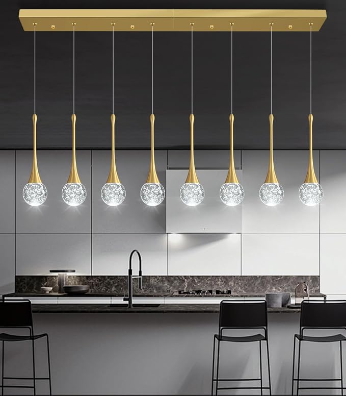 8 Light Modern Glam Crystal Rectangular Chandelier for High Ceiling LED Dimmable Ceiling Pendant Light Kitchen Island Staircase Foyer Enterway Living Room Chandelier Lighting Antique Gold