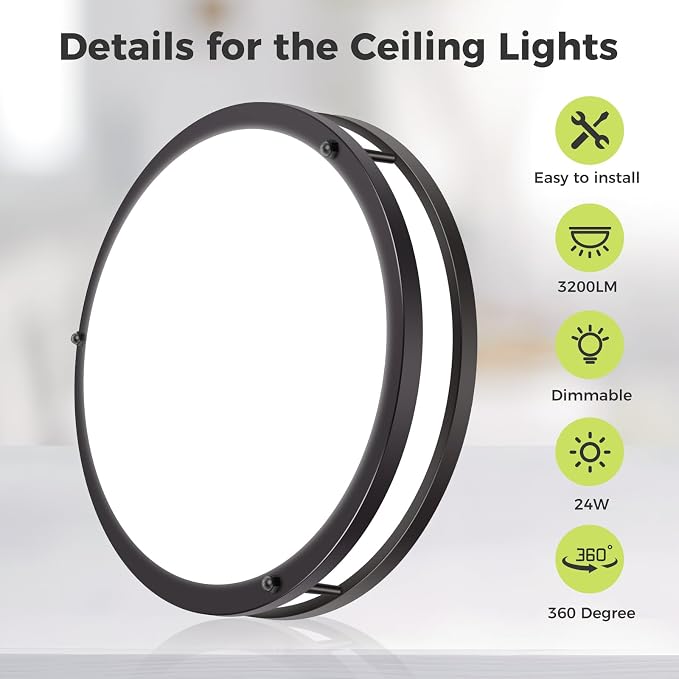 hepside 13inch Flush Mount Ceiling Light Fixture 2 Pack, Dimmable & 5 Color Temperatures Ceiling Light Black, 24W 3000K 3500K 4000K 5000K 6500K Adjustable Ceiling Lamps for Bathroom Bedroom Hallway