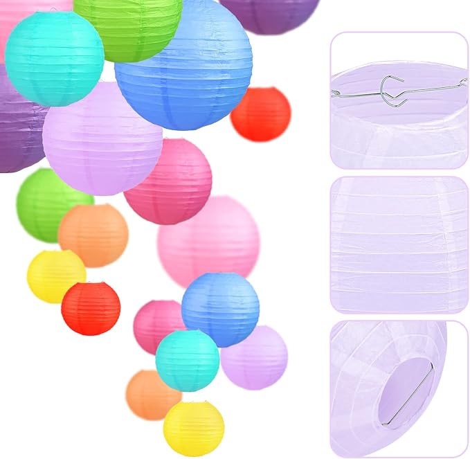 LIHAO 20PCS Colorful Paper Lanterns Party Decorations | Sizes 6'' 8'' 10'' 12', Chinese Lanterns, Weddings Birthday New Year Christmas Halloween, DIY Crafts, Outdoor Indoor Use