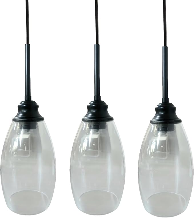 3 Lights Industrial Pendant Light with Glass Shade Matte Black Pendant Lighting Adjustable Industrial Retro Style Hanging Light,Kitchen Island Farmhouse Pendant Lights Fixtures for Kitchen,Farmhouse