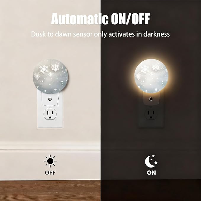 Plug-in Winter Wonder Snowflake Scene Night Light Snowy Landscape Nightlight with Dusk to Dawn Sensor, Auto On/Off 0.5W Energy-Saving LED Lighting for Men Women Boys Girls Gift