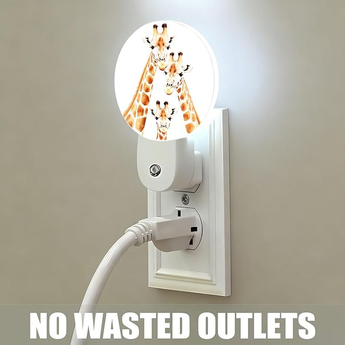 Plug-in Watercolor Giraffe Family Portrait Night Light Cute Animal Nightlight with Dusk to Dawn Sensor, Auto On/Off 0.5W Energy-Saving LED Lighting for Men Women Boys Girls Gift