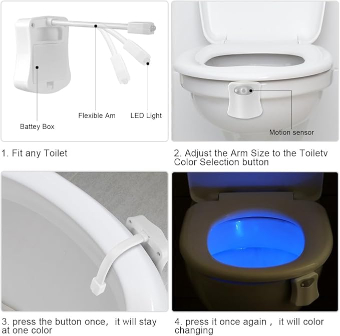 Toilet Lights Motion Detection Sensor, 2 Pack Smart Night Light for Bathroom, 16 Color Changing Inside Toilet Bowl Night Light, Cool Stuff Bathroom Accessories Decor for Boys Girls Men Women