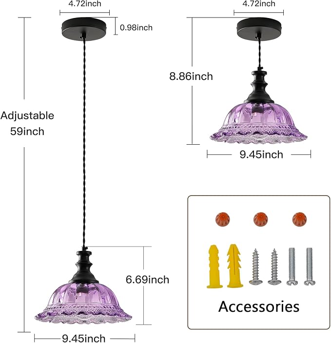 HDDFL Glass Pendant Lights Modern Pendant Lighting Fixtures Hanging Lamp for Kitchen Island Bedroom Dining Room Coffee Shop Hallway Black and Purple