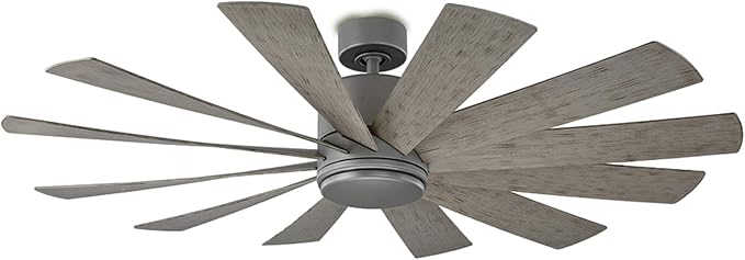 Modern Forms Windflower Indoor and Outdoor 12-Blade Smart Ceiling Fan 60in Graphite Weathered Gray with 3500K LED Light Kit and Wall Control (FR-W1815-60L35GHWG)