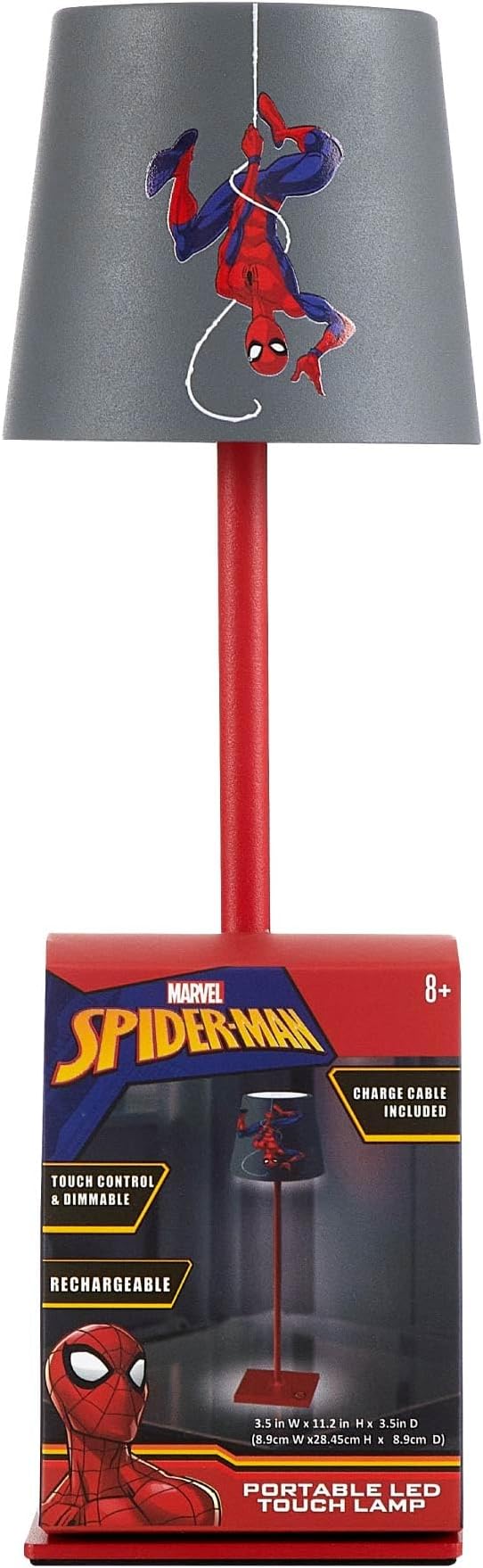 Marvel Spiderman Kids Touch Night Light Lamp, Rechargeable Battery Operated Bedroom Table Lamp with Touch On/Off, Portable LED Desk Light with Charging Cord for Nursery & Children’s Room