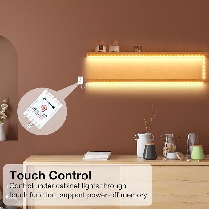 DAYBETTER Under Cabinet Lighting Kit,6 PCS 20 Inch Strip Lights with Remote | Dimmable,2700K-6500K Dual-Color Tunable White,Timing,24V Adapter,Under Cabinet LED Lights for Bedroom,Kitchen,Counter,9.8ft