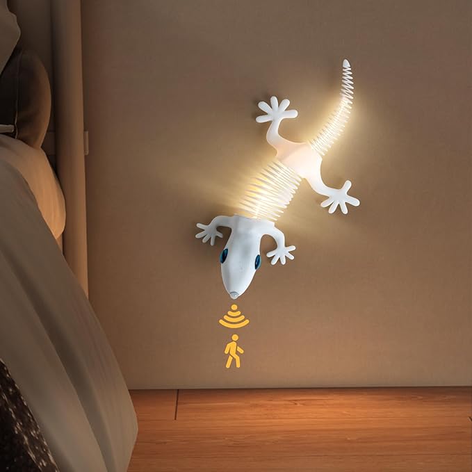 3D Gecko Wall Lights, Motion Sensor Wall Lamp, Animal Night Lights, Battery Operated Wall Sconces, Magnetic Cordless Light, LED Lights for Bedroom, Living Room, Hallway, Stair, Decoration