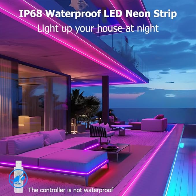 9.8ft LED Neon Rope Lights, RGB Plus IC Neon Strip Lights, IP68 Waterproof Dimmable Rope Light with APP Remote Control for Gaming Room Living Room Bedroom Indoor Outdoor Decor