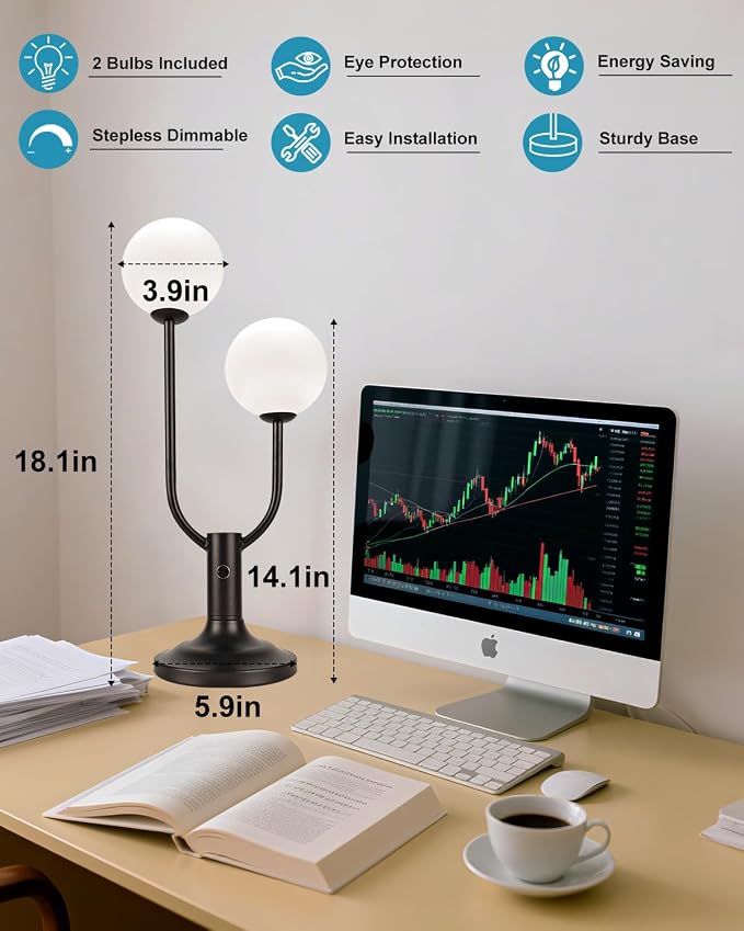 Globe Black Table Lamp for Bedroom Gift Dimmable G9 Bulbs Included | Modern Round Ball Lamp Nightstand Desk Lamp Warmwhite Ambient Night Light Bedside Lamps for Living Room Party Home Decor Gift