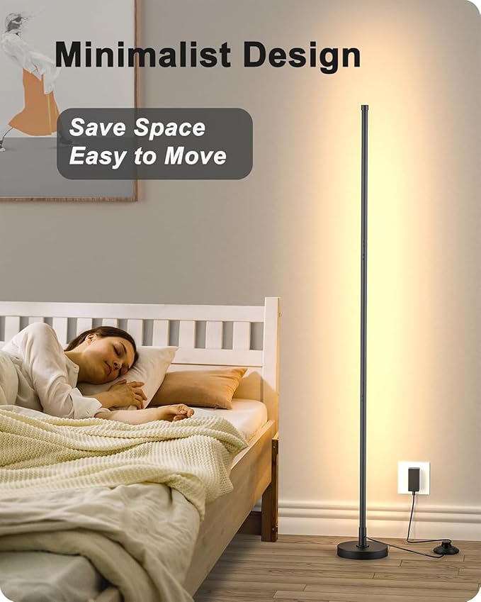 Corner Lamp, Minimalist LED Lamp with Remote Control, Dimmable Corner Light,18 W Floor Lamp Perfect for Living Room, Bedroom, Home Office, 7 Color Temperature 3000K-6000K (Black, 2 Pack)