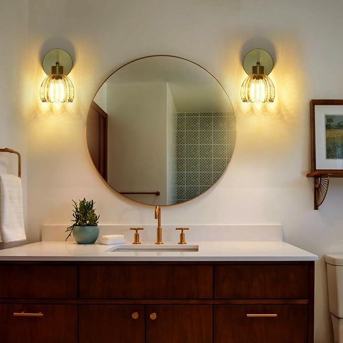 Wall Sconces Vintage Fixture Light, Vanity Lights for Bathroom, Modern Wall Light Fixtures, Metal Sconces Wall Lighting with Glass Shade, Farmhouse Wall Lamp for Bedroom Living Room