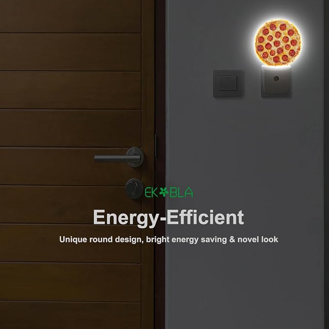 EKOBLA Pizza Night Light, Cheese and Sausage Food Pattern Night Lights Plug Into Wall with Auto Sensor for Teens Room and Novelty Gift