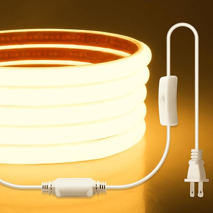 Aclorol COB LED Strip Light 110V 120V 6FT LED Light Strip Warm White 3000K with Self-Adhesive Super Bright 576LEDs Flexible Rope Lights for Kitchen Cabinets Closet DIY Lighting Project CRI90+ IP67