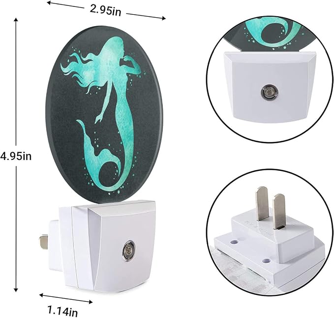 EKOBLA Mermaid Night Light, Green Fish Scale Ocean Theme Night Lights Plug Into Wall with Auto Sensor for Teens and Girls Bedroom