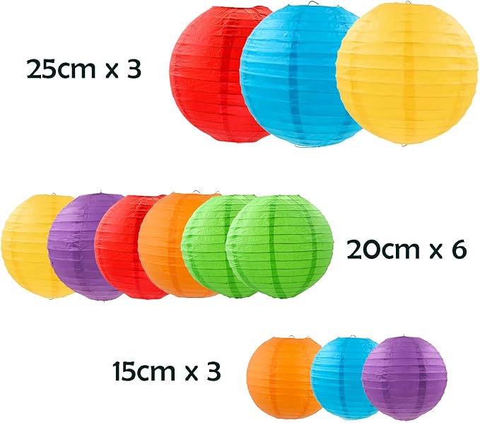 ZOOYOO Rainbow Paper Lanterns,Fiesta Mexican Party Round Hanging Paper Lanterns Decoration for Wedding,Graduation,Anniversary,Carnival,Birthday Party,Home,Garden Decoration 12PCS
