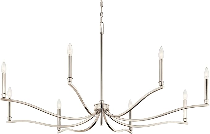 Kichler Malene 8-Light Chandelier, Updated Traditional Light in Polished Nickel, Sloped Ceiling Compatible, for Foyer, Dining Room or Living Room (25" x 52"), 52697PN