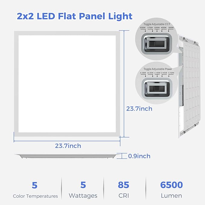 AIKVSXER 36 Pack 2x2 LED Flat Panel Light, Recessed Drop Ceiling Light Kitchen Lighting Fixtures,Bright 6500LM,0-10V Dimmable,Switchable 3000K/4000K/5000K/5700K/6500K, 30W/35W/40W/45W/50W