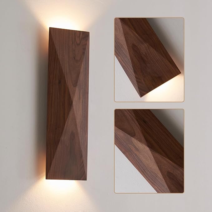 Modern Walnut Wood Wall Sconces, Linear Wood Mounted Lamps, Minimalist Up and Down Wall Sconce for Living Room,Bedroom,Stairway, Hallway