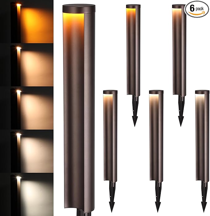LEONLITE Low Voltage Landscape Lights 5CCT, 5W Anti-Glare LED Pathway Lights, Die-Casted Aluminum Housing, IP65 Waterproof for Outdoor Path Sidewalk Walkway, 1800K-5000K, ETL, Pack of 6