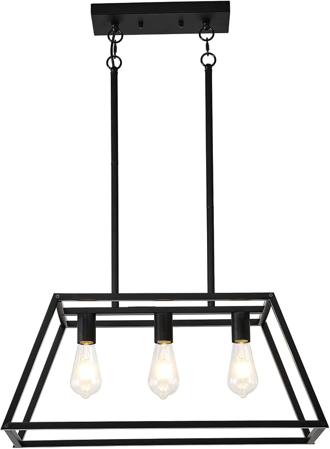 Kitchen Lighting Fixtures Ceiling Hanging Modern Linear Hanging Matte Black 3-Light Industrial Pendant Lighting for Kitchen Island