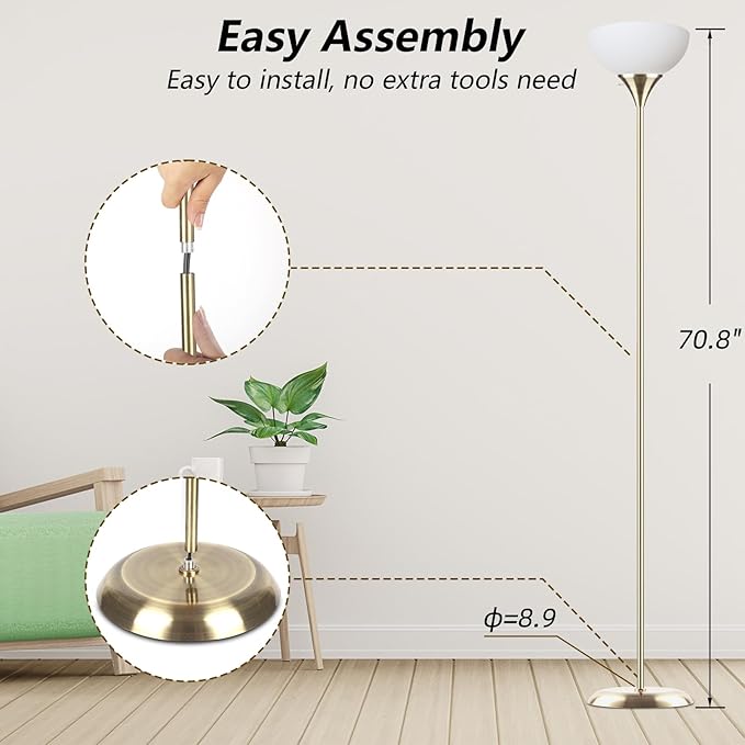 Standing Lamp, Led Floor Lamps for Living Room, Drop-Resistant White Lampshade, Rotary Switch, Industrial Metal Tall Lamp for Living Room Bedroom Study Office Kid's Room (Bronze)