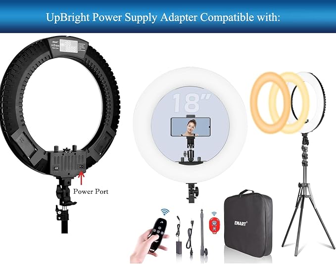 UpBright 2-Prong 14V AC/DC Adapter Compatible with EMART EM-RL-18-LED EMRL18LED 18" 65W Big Adjustable Ring Light Kit w/Stand Dimmable ZF120A-1405000 DC14V 5A 70W Power Supply Cord Cable Charger PSU