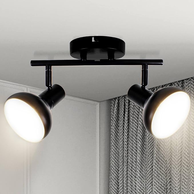 HiBay 2-Light Track Lighting, Modern Directional Ceiling Light Fixture Black, Ceiling Track Spotlight Indoor for Bedroom Kitchen Living Room, E12 Base (Bulbs Not Included)