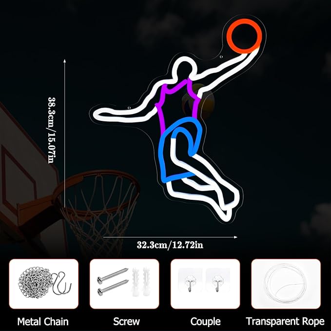 Basketball Neon Sign for Wall Decor Dimmable Neon Basketball Led Light for Bedroom Play Room Man Cave Sports Fan Gifts