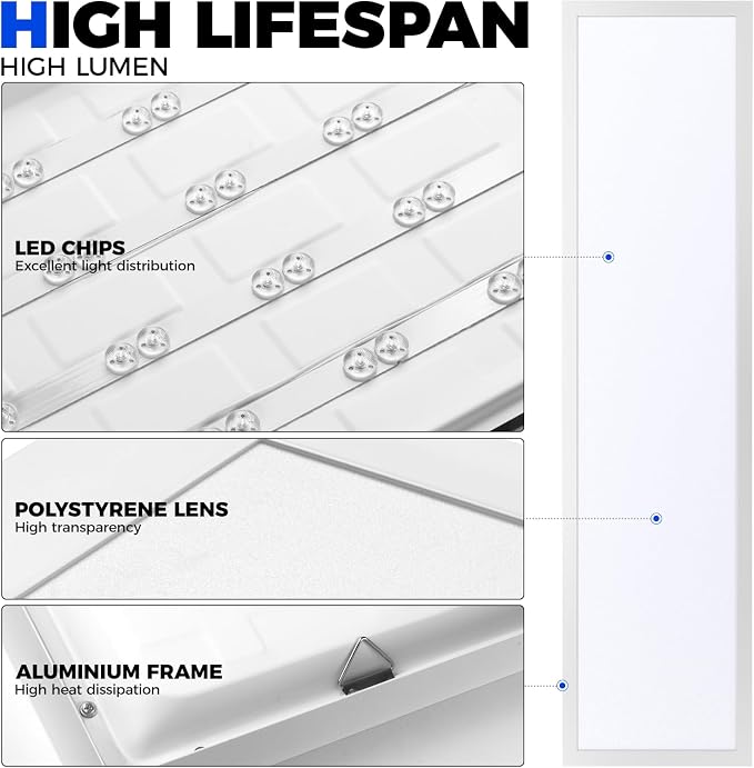 Barrina 1x4 LED Flat Panel Light, 8640LM 72W, 0-10V Dim, 5CCT 3000K-6000K | Dimmable 4FT LED Shop Light, Ceiling & Hanging Mount for Kitchen, Garage, Office, Ultra Thin Design, Dissipate Heat, 2 Packs