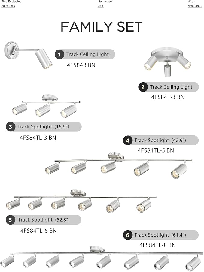 FEMILA LED Track Lighting Fixture, 3000K Bulb Included, Brushed Nickel Spotlight