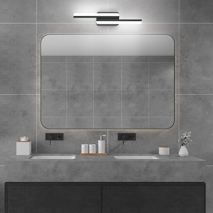 Ralbay Modern LED Black Vanity Light 24inch 24W Frosted Aluminum LED Matte Black Vanity Light for Bathroom Lighting Fixtures White Light 6000K