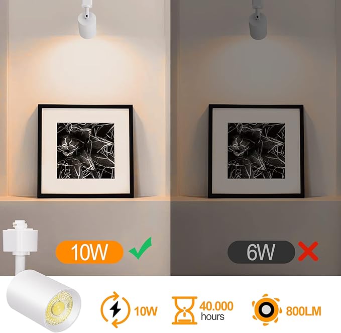 VANoopee 10W Dimmable LED Track Lighting Heads H Type Track Light Replacement Fixtures Bright 4000K Neutral White Ceiling Spotlight for Accent Task Art, Flicker Free CRI90+ 24° 800lm White, Pack of 4