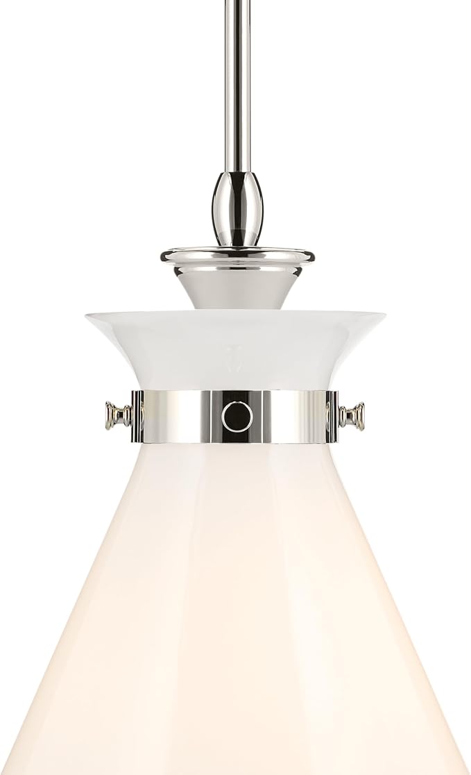Kichler Laria 1-Light Pendant, Updated Traditional Light, Sloped Ceiling Compatible, for Kitchen with Opal Glass in Polished Nickel (19.75" x 16"), 52775PN