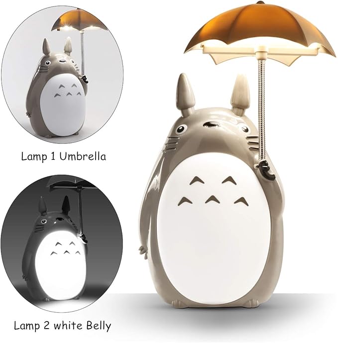 BATVOX Totoro Umbrella LED Night Light Kid's Character Lamp USB Charge (White Belly) Bonus Totoro Tumbler