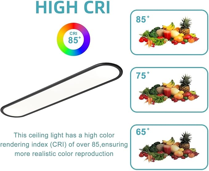 LED Flat Panel Long Ceiling Light Fixture for Shop Lighting, 47.24" High Brightness Linear LED Ceiling Lamp, 51W Dimmable Low Profile Flush Mount Ceiling Light for Laundry Kitchen Office, Black