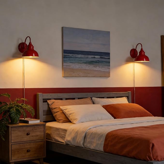 Mini Gooseneck Wall Sconce, 2-Way Mount with Switch, Red | Flexible Gooseneck, Plug-in & Hardwired Dual Installation, On/Off Switch Included, Fits Bedroom, Corridor, Porch