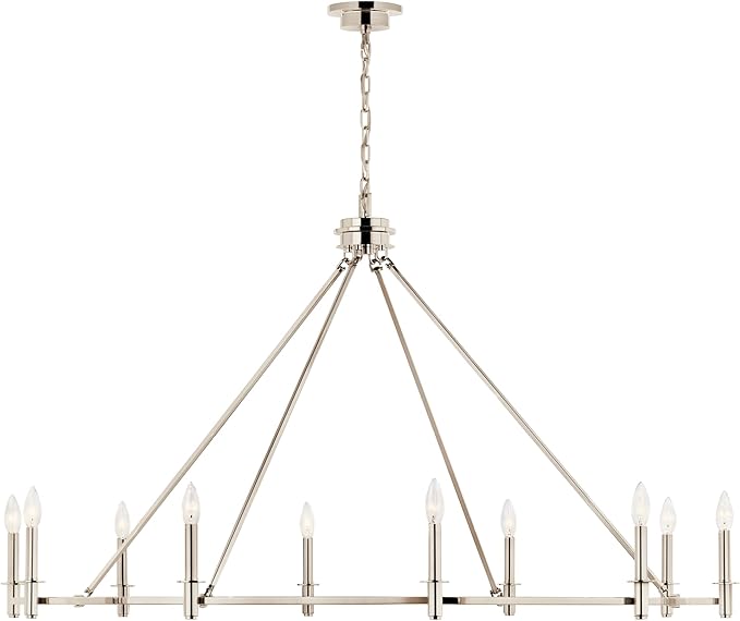 KICHLER Carrick 10-Light Chandelier, Updated Traditional Light in Polished Nickel, Sloped Ceiling Compatible, for Foyer, Great Room, Dining Room or Vaulted Bedroom (31" x 54.25"), 52707PN