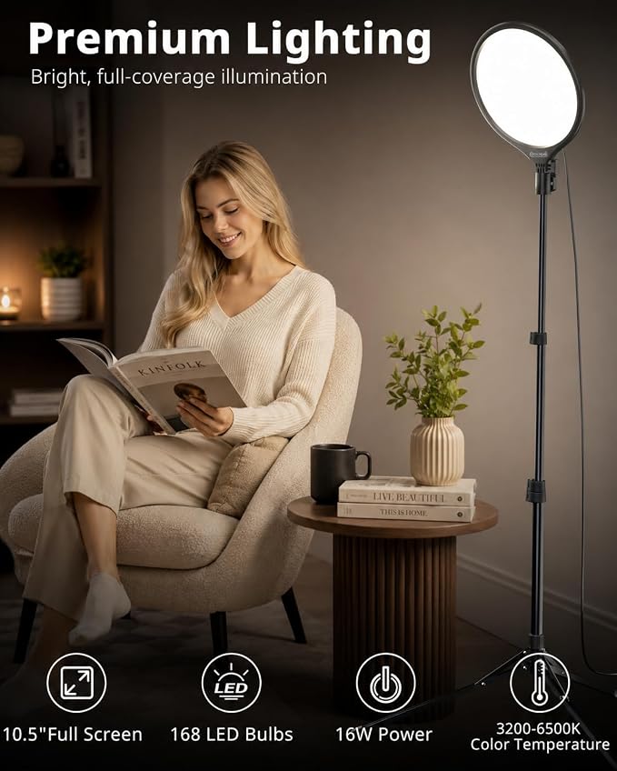 UBeesize 10" Ring Light with 62" Tripod Stand, Phone Holder and Remote | Dimmable Full-Screen, LED Selfie Light Kit, Adjustable Stand for Video Recording, Makeup, Live Streaming, 2H/4H/8H timer