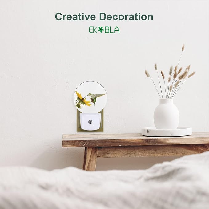 EKOBLA Hummingbird Plug-in Nightlights Bird and Sunflower Night Lights Plug into Wall with Dusk to Dawn Sensor LED Lighting for Living Room Kitchen Stairway Bathroom Bedroom